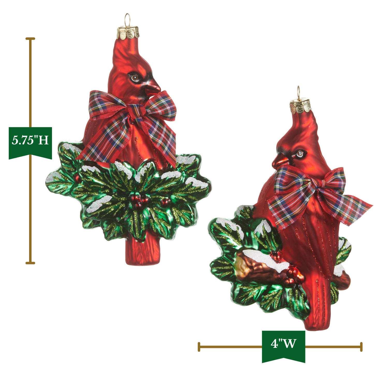 RAZ Imports 5.75" Cutesy Red Cardinals with Bow Glass Christmas Ornaments - Set of 2