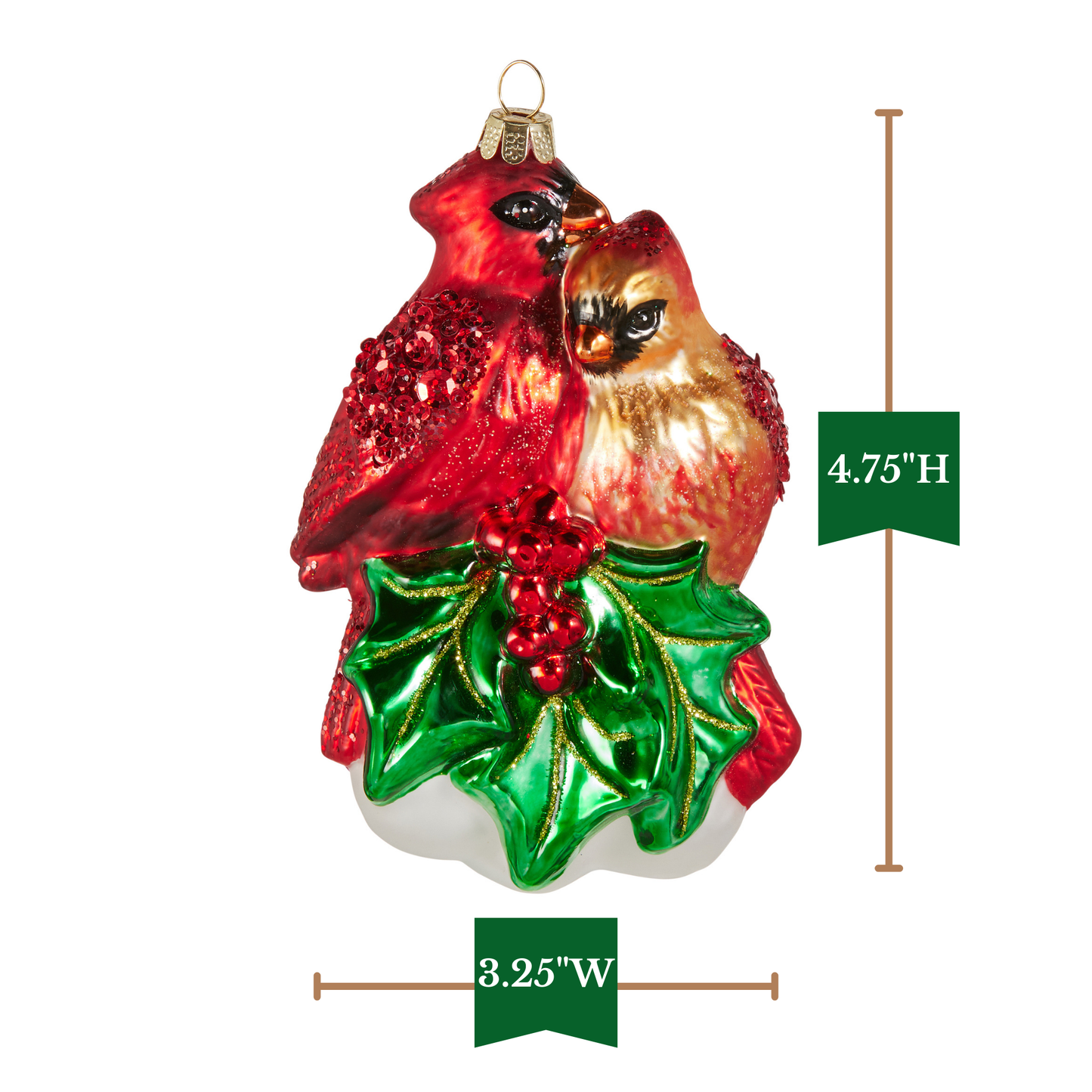 RAZ Imports 4.75" Red Cardinal Pair with Holly Glass Christmas Ornament
