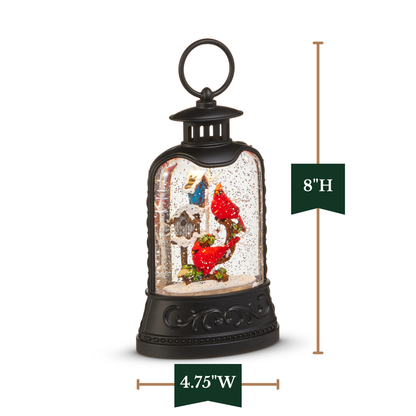 RAZ Imports 8" Christmas Cardinals with Bird House Lighted Glitter Water Lantern - Includes USB Cord