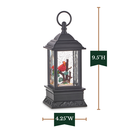RAZ Imports 9.5" Christmas Cardinal Lighted Glitter Water Lantern - Includes USB Cord