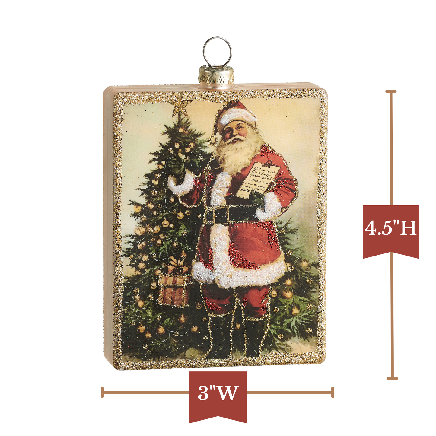 RAZ Imports 4.5" Santa Checking It Twice Portrait Glass Christmas Ornament
