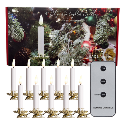 RAZ Imports 4" Clip-on Lighted Candles for Christmas Tree with Remote - Set of 10