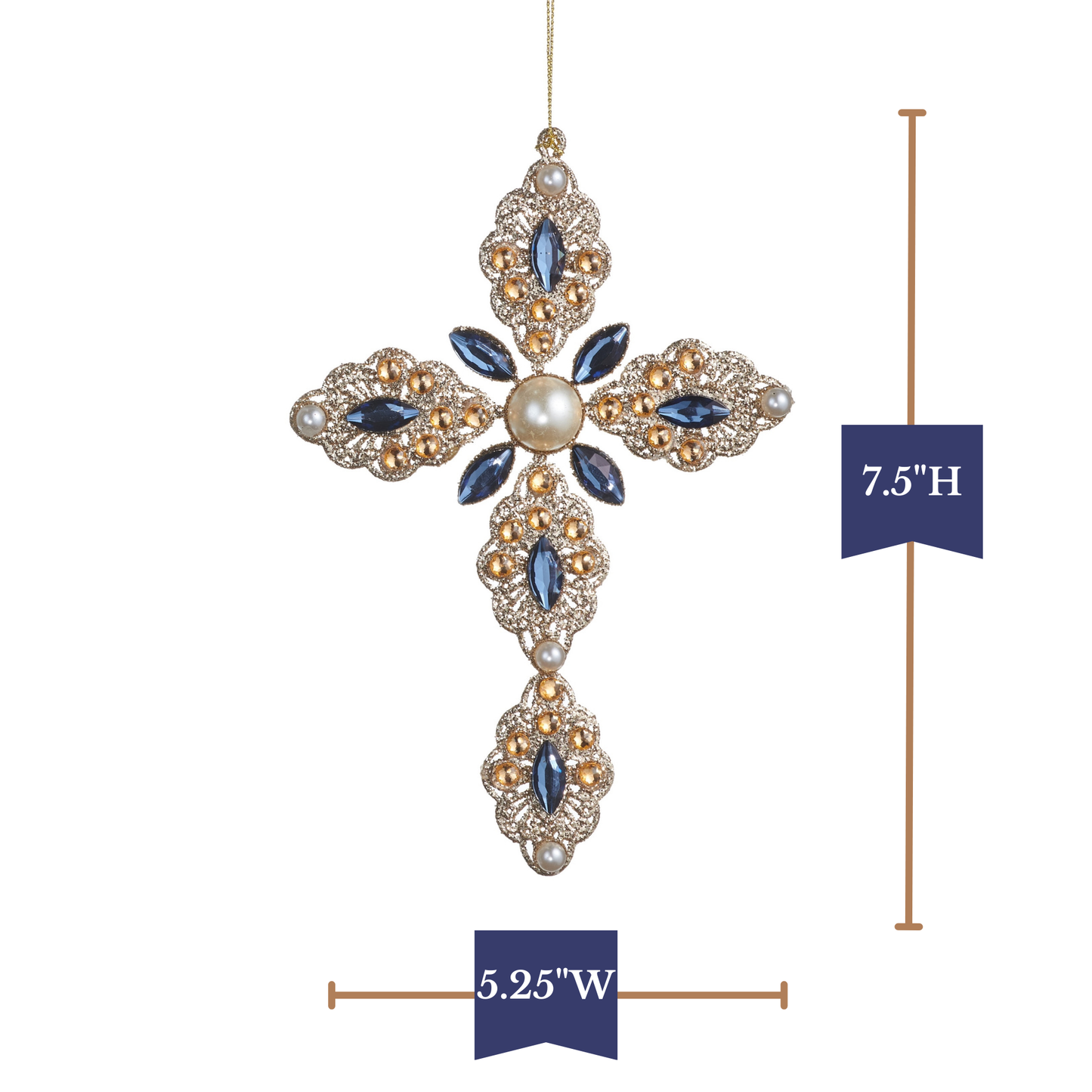 RAZ Imports 7.5" Glittered Silver Pearl and Jewels Cross Christmas Ornaments - Set of 2