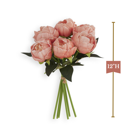 K&K Interiors 12" Real Touch Peony Blooming Spring Flowers - 6 Stem Bundles