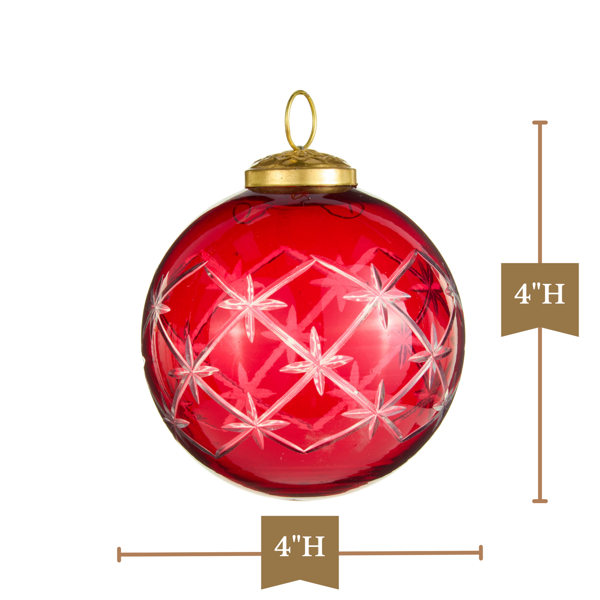 RAZ Imports 4" Etched Star Red Glass Ball Christmas Ornament - Set of 6