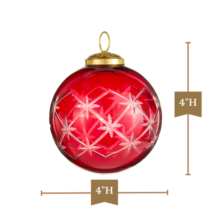 RAZ Imports 4" Etched Star Red Glass Ball Christmas Ornament - Set of 6