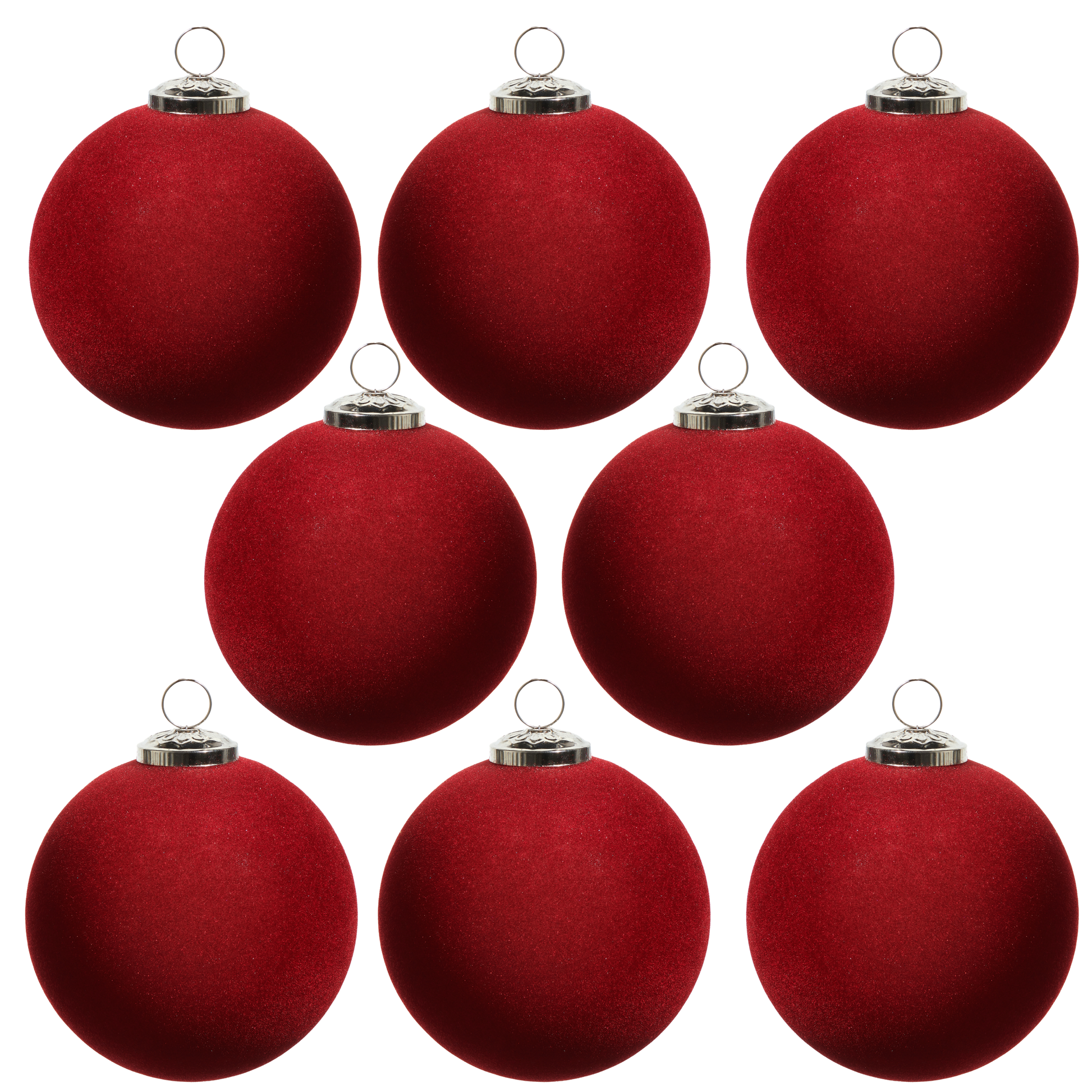 RAZ Imports 5" Red Velvet Berry Flocked Glass Ball Christmas Ornament - Set of 8