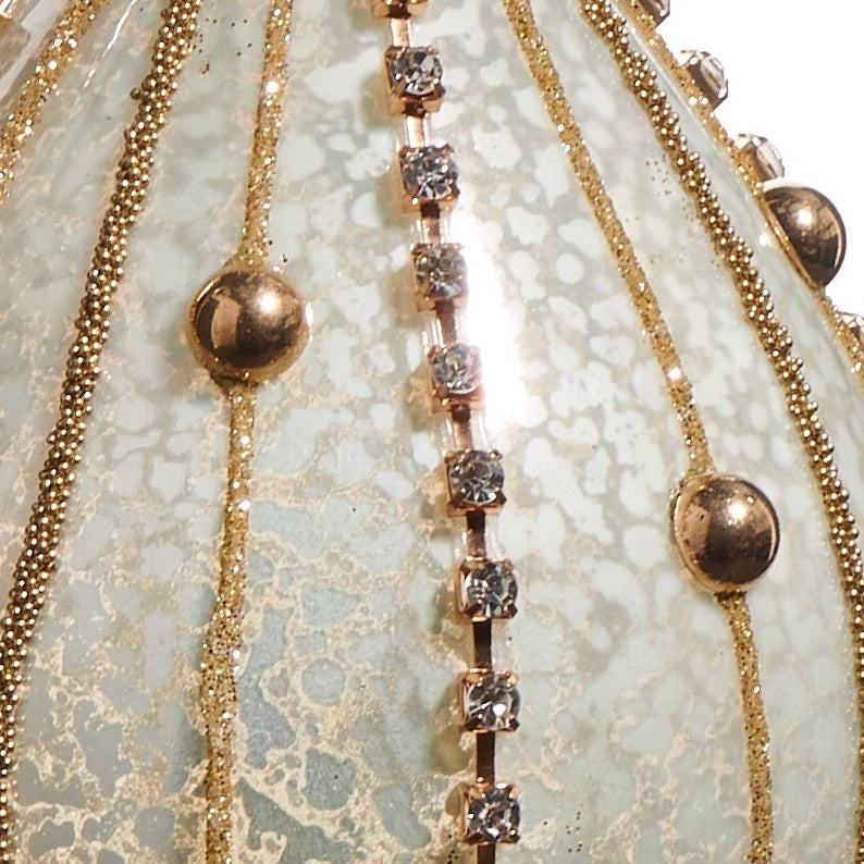 RAZ Imports 4" Beaded Rhinestone Mercury Glass Ball and Finial Christmas Ornaments - Set of 2