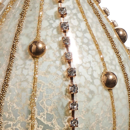 RAZ Imports 4" Beaded Rhinestone Mercury Glass Ball and Finial Christmas Ornaments - Set of 2