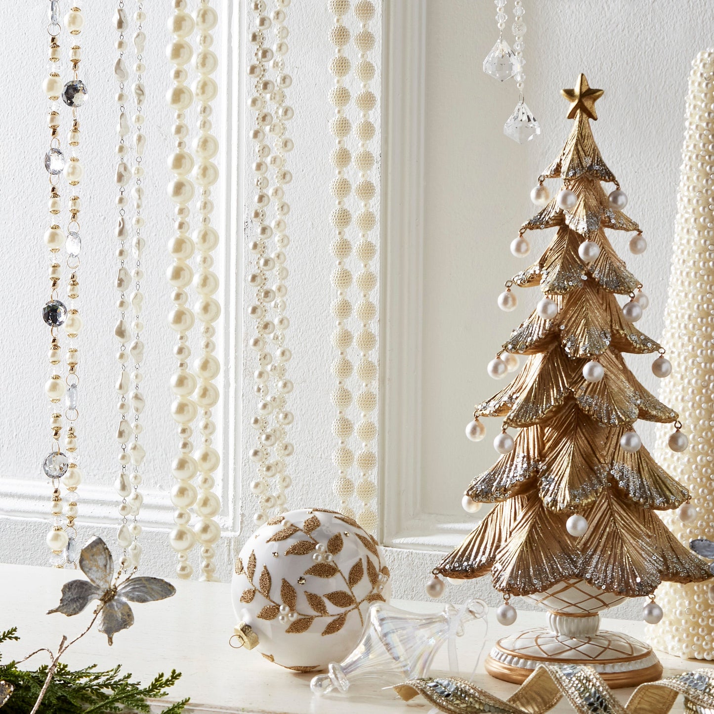 RAZ Imports 18" Glittered Gold Pearl Ornament Christmas Tree Christmas Decoration