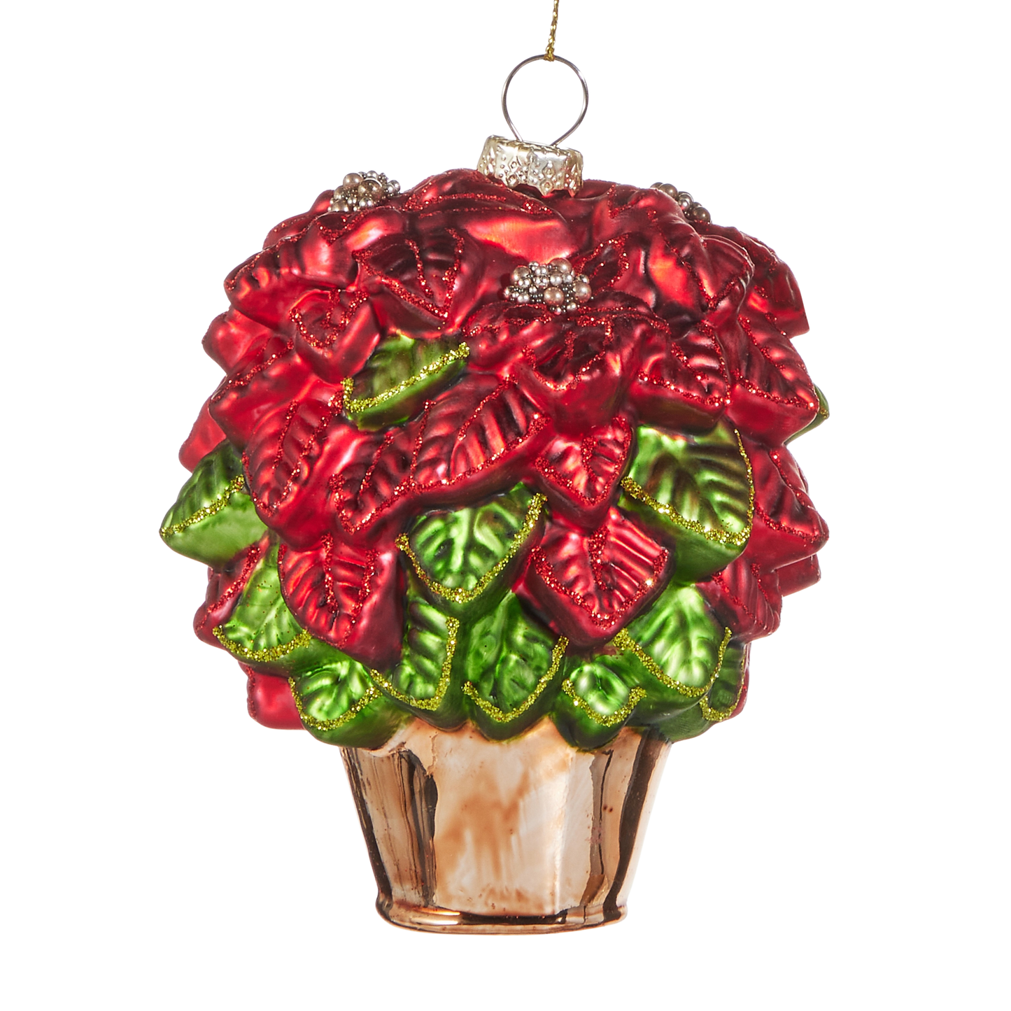 RAZ Imports 4" Traditional Red Poinsettia Christmas Flowers Glass Christmas Ornaments - Set of 2