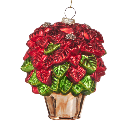 RAZ Imports 4" Traditional Red Poinsettia Christmas Flowers Glass Christmas Ornaments - Set of 2