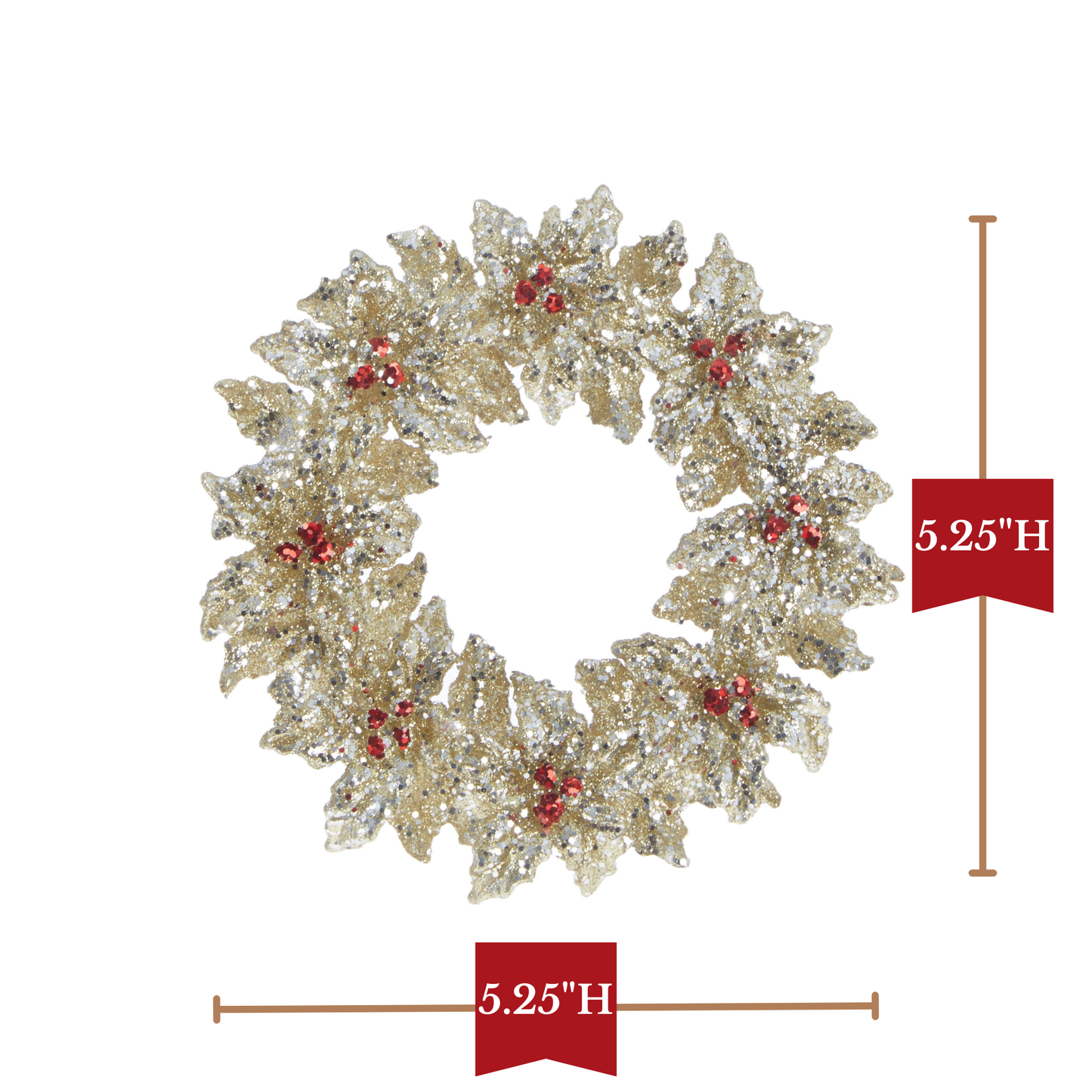 RAZ Imports 5.25" Glittered Gold Holly Wreath with Berries Christmas Ornament