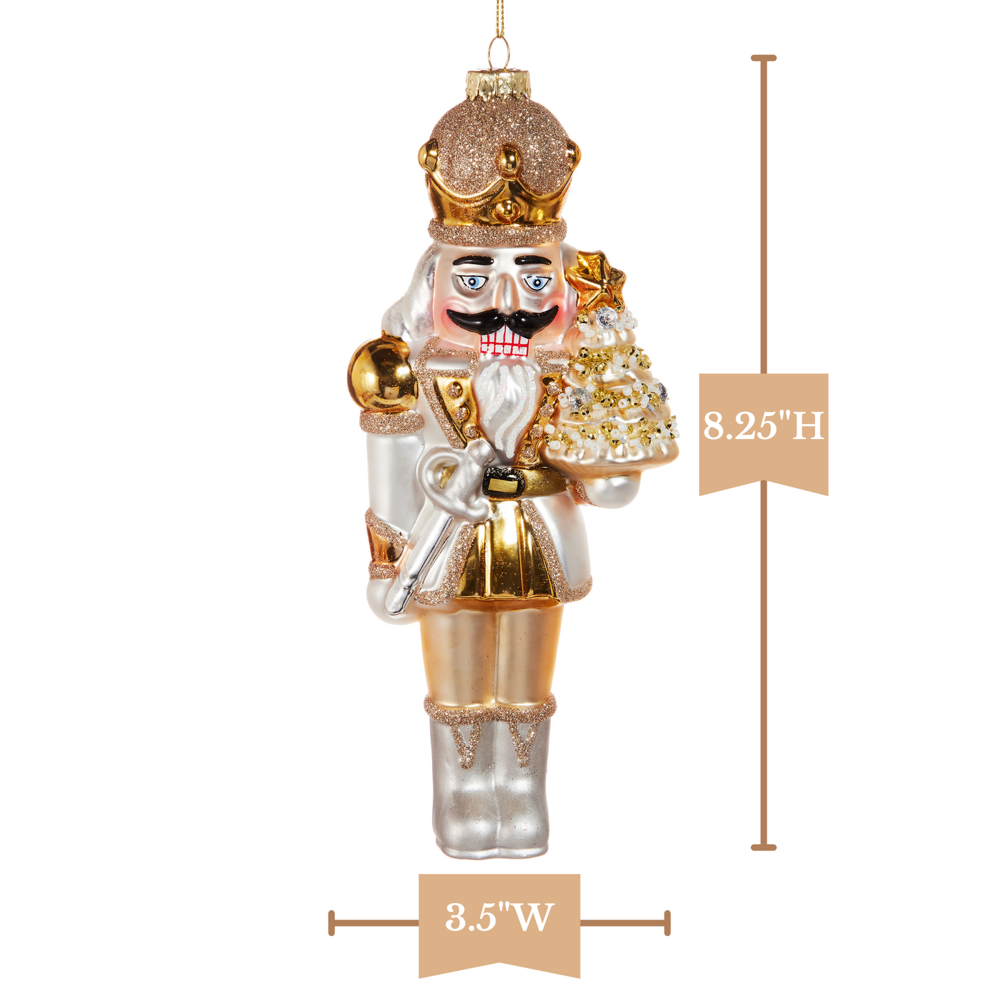 RAZ Imports 8.25" Golden Nutcracker with Tree Glass Christmas Ornament