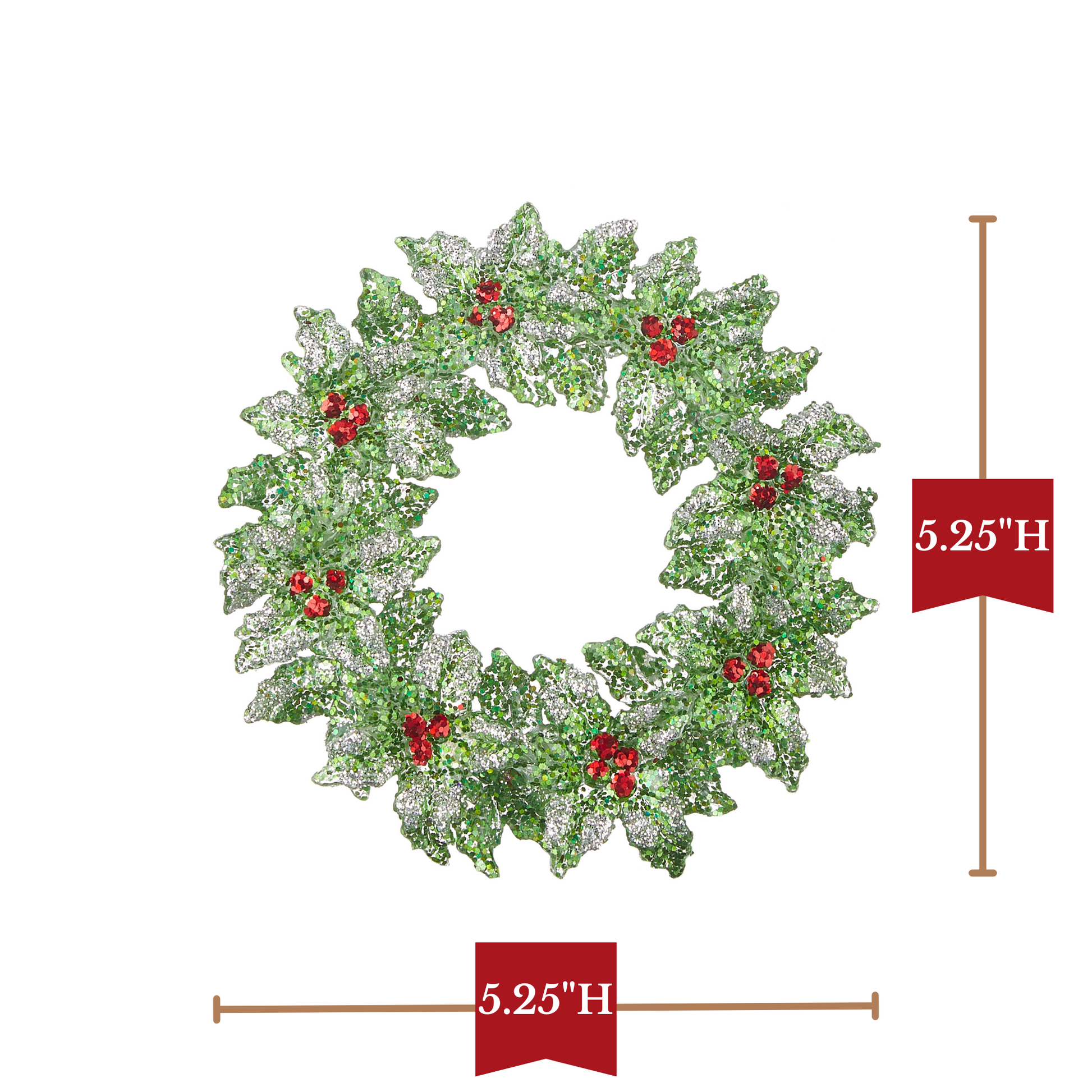 RAZ Imports 5.25" Glittered Green Holly Wreath with Berries Christmas Ornament