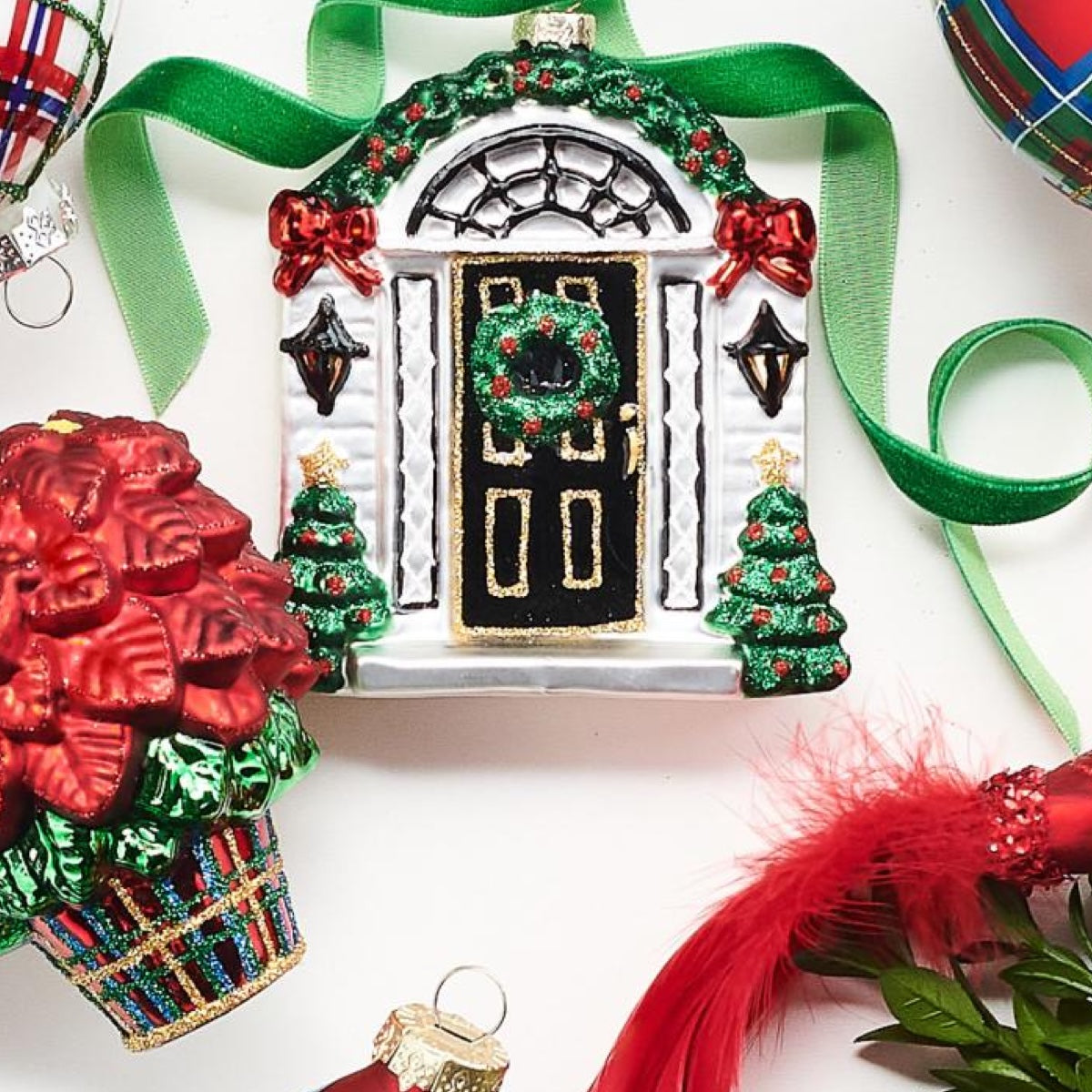 RAZ Imports 4.25" Home For The Holidays Front Door Glass Christmas Ornament