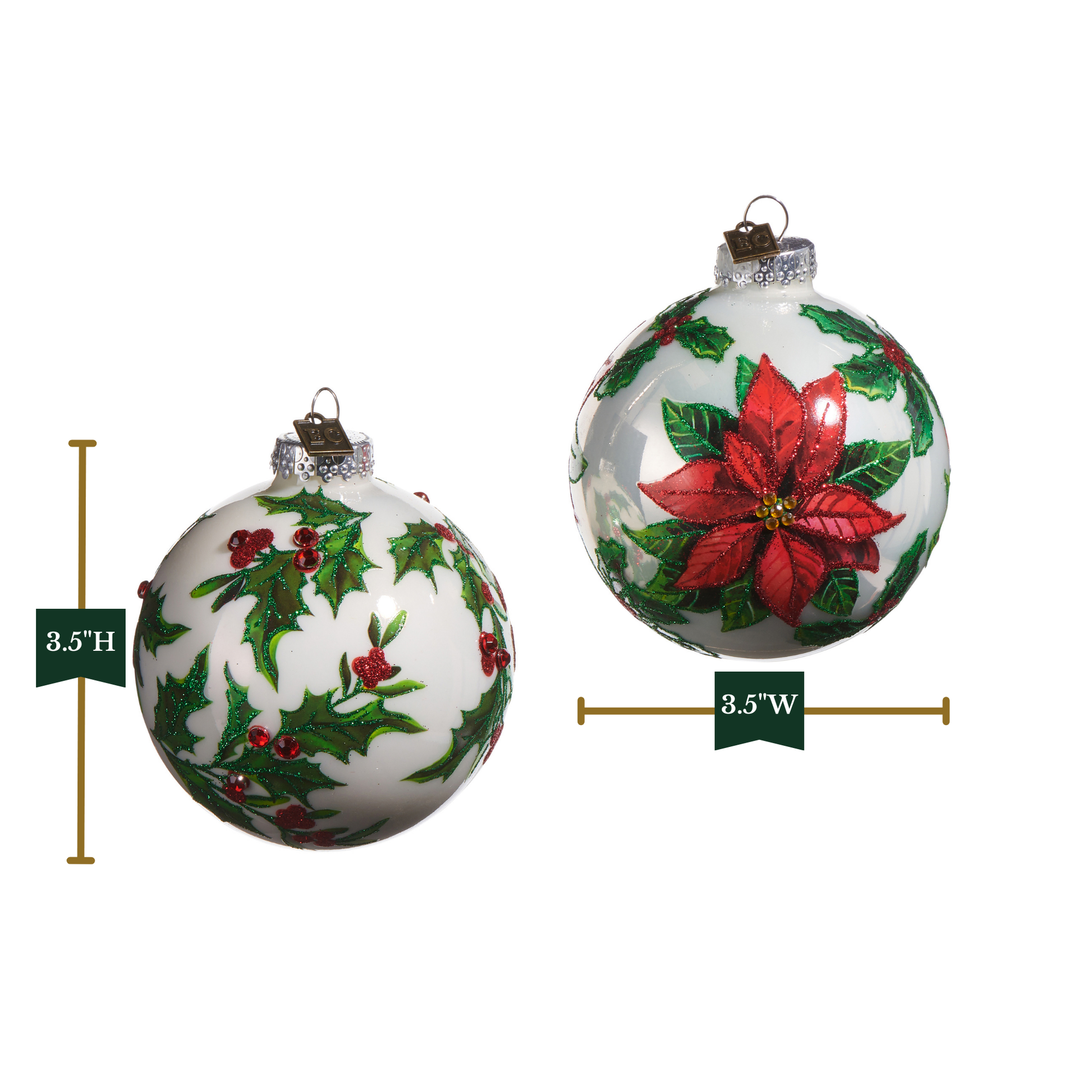 RAZ Imports by Eric Cortina 3.5" Holly Ball Glass Collectible Christmas Ornaments - Set of 2