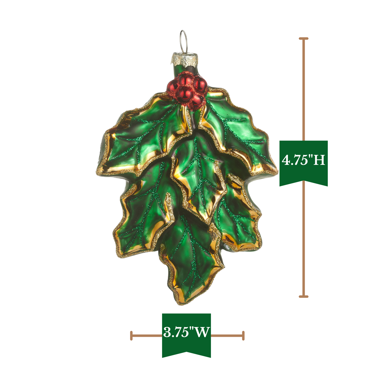 RAZ Imports 4.75" Holly with Berries Glass Christmas Ornament