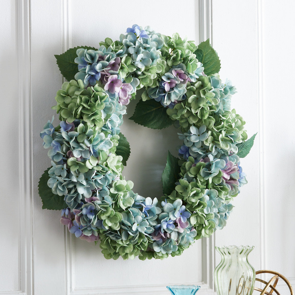 RAZ Imports 24" Lush Blue and Green Hydrangea Flower Spring Wreath
