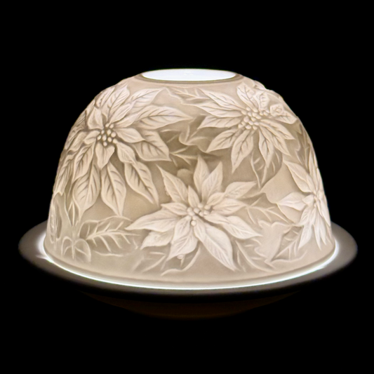 Starlight Porcelain Votive Light Christmas Poinsettia Glowing Candle Holder Christmas Decoration