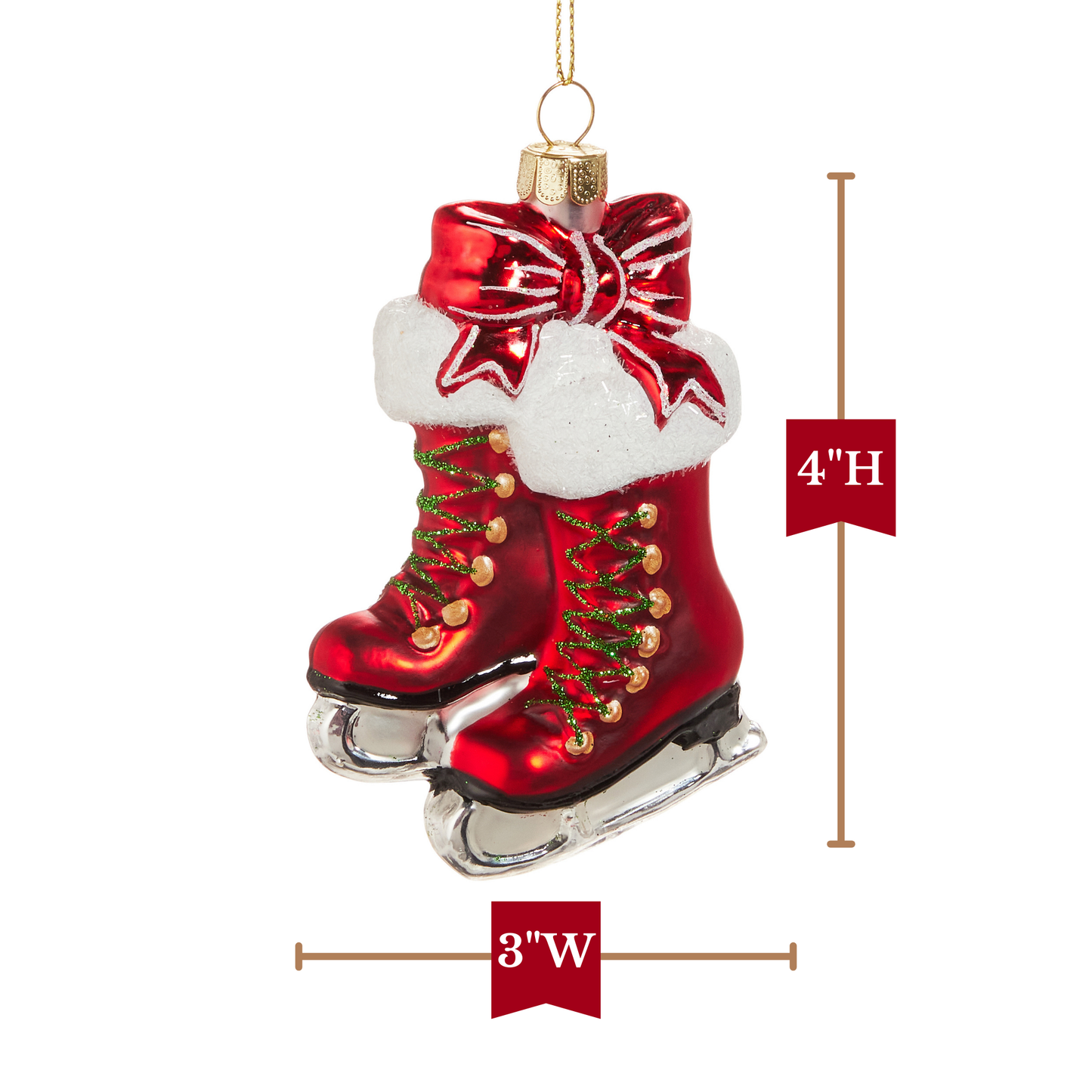 RAZ Imports 4" Red Christmas Ice Skates with Bow Glass Christmas Ornament