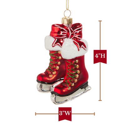 RAZ Imports 4" Red Christmas Ice Skates with Bow Glass Christmas Ornament