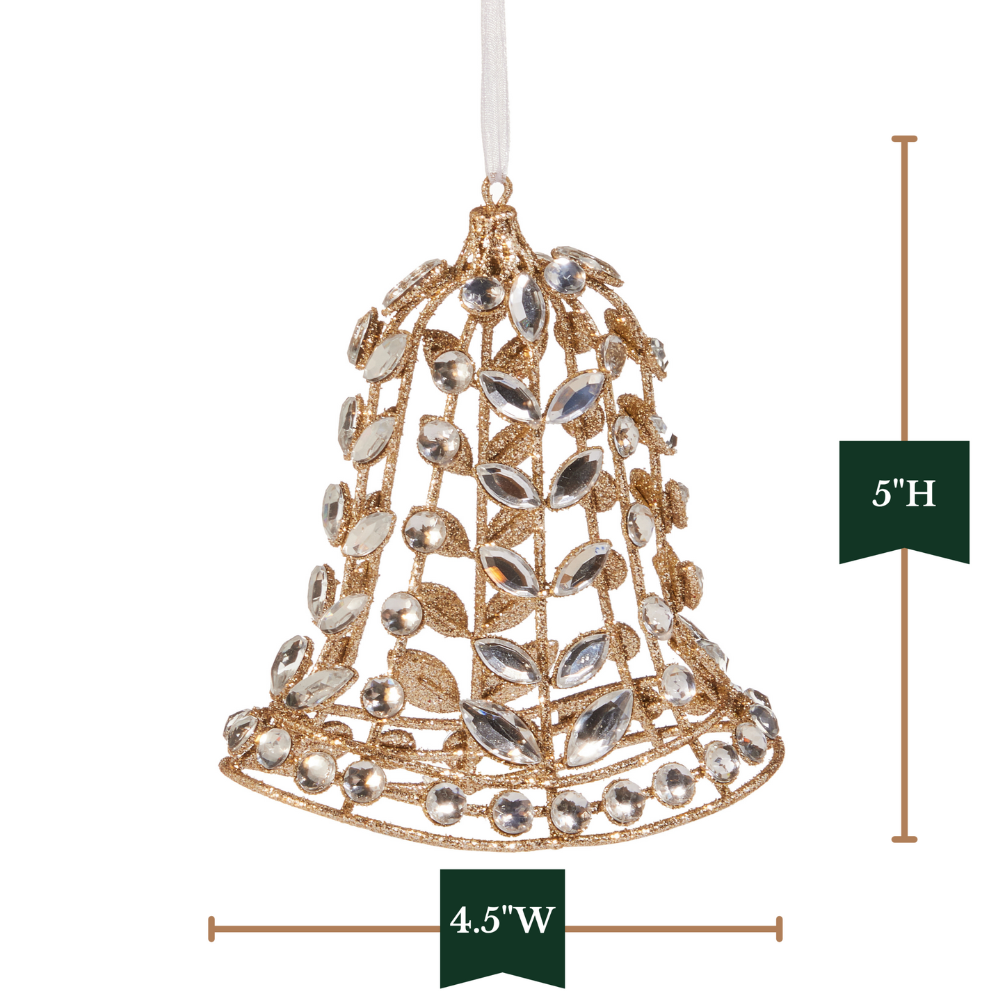 RAZ Imports 5" Jeweled Gold Glittered Bell Christmas Ornament