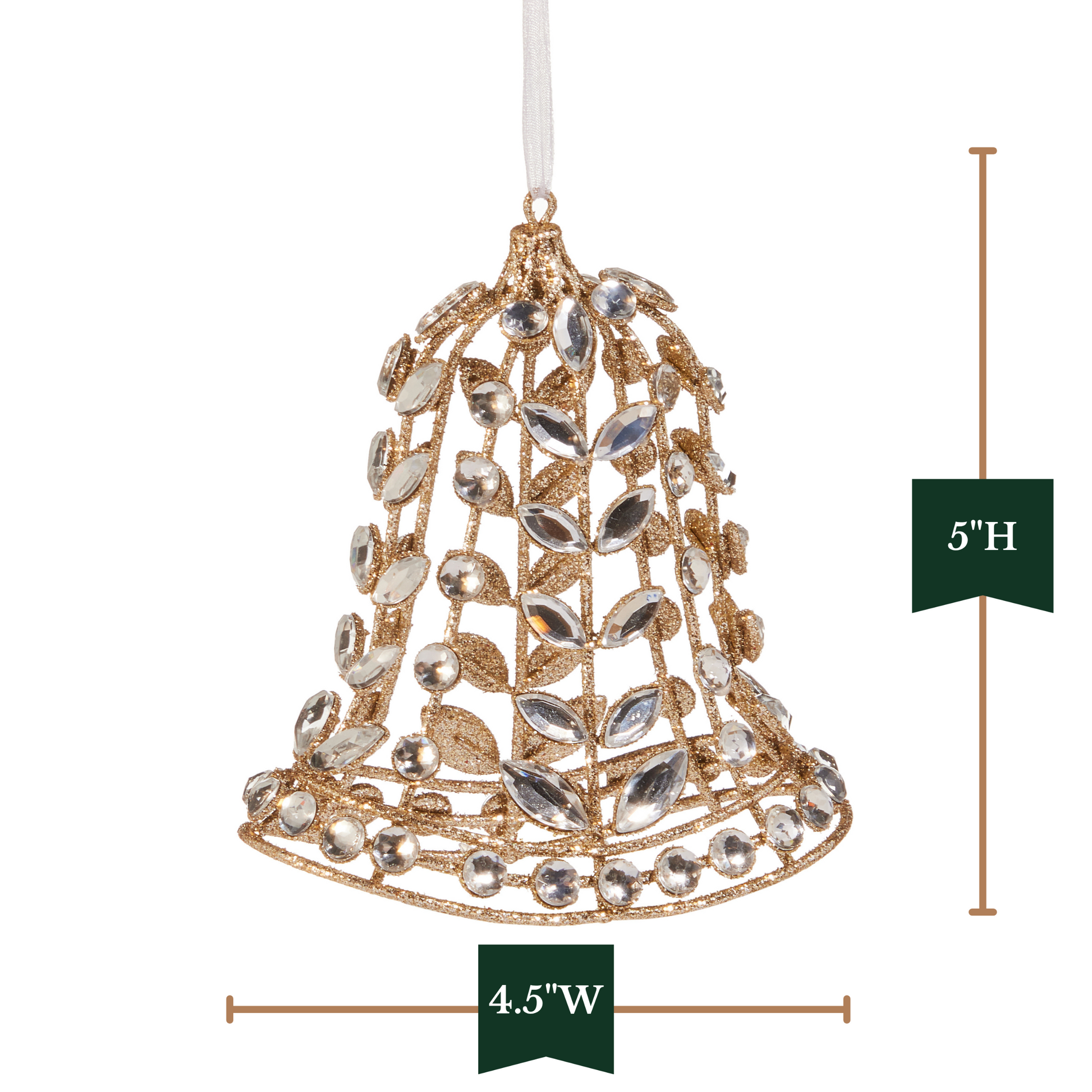 RAZ Imports 5" Jeweled Gold Glittered Bell Christmas Ornament