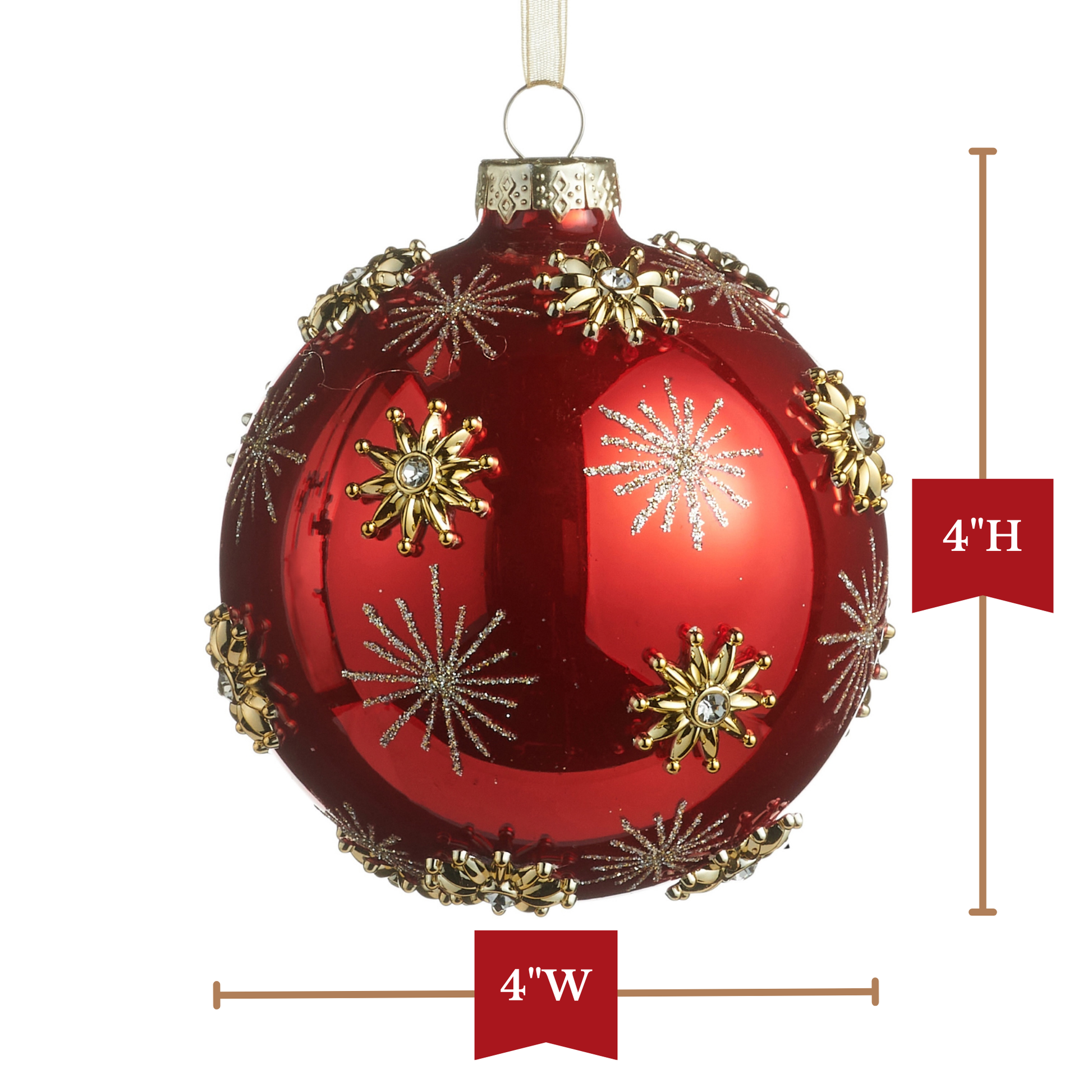 RAZ Imports 4" Jewel Tone Gold Star Glass Ball Christmas Ornaments - Set of 3