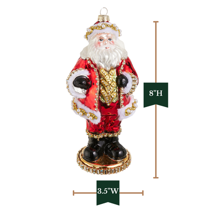 RAZ Imports 8" Classic Santa Jewel Trimmed Glass Christmas Ornament