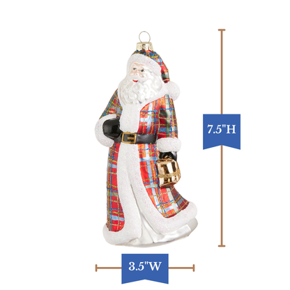 RAZ Imports 7.5" Traditional Red Plaid Santa with Lantern Glass Christmas Ornament
