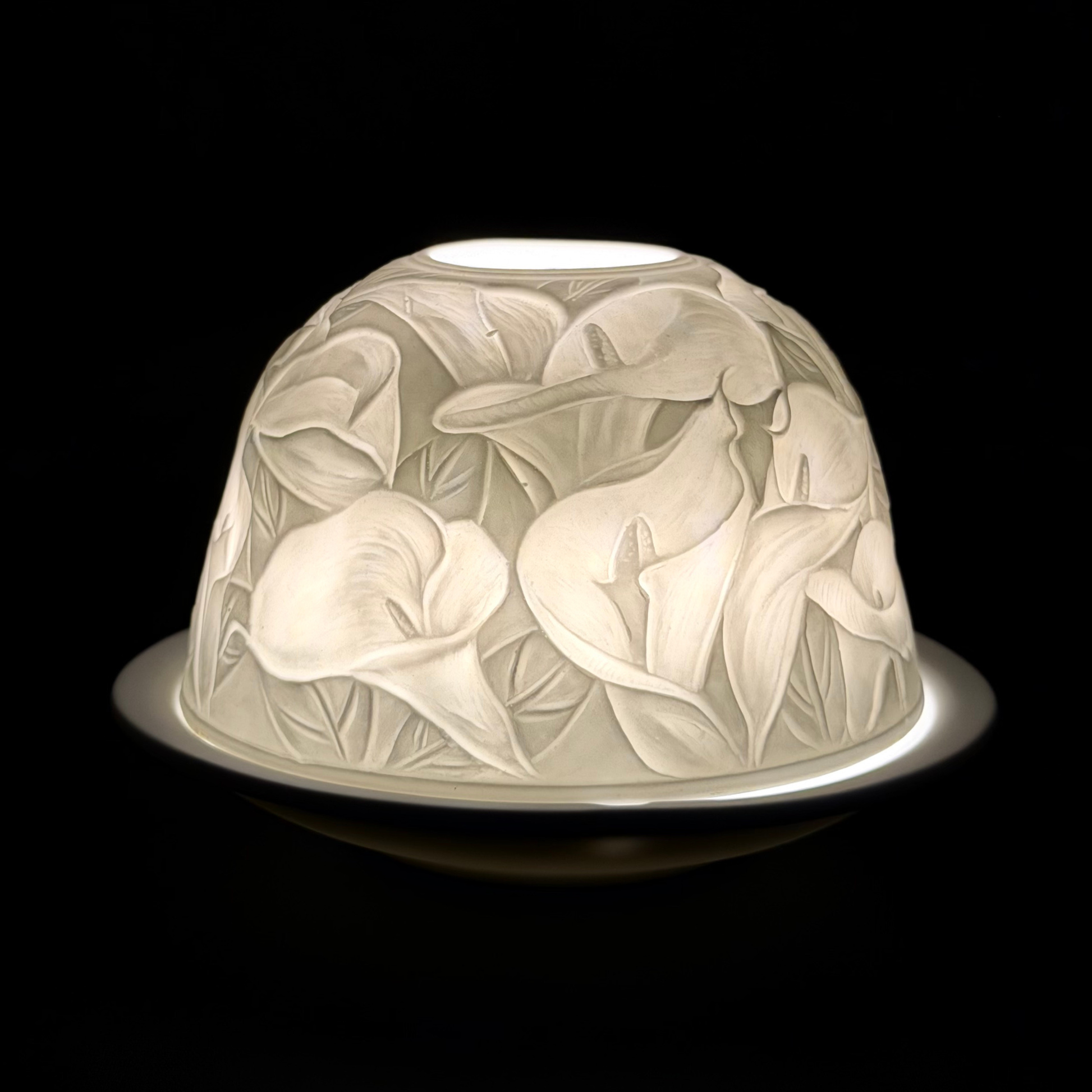 Starlight Porcelain Votive Light Calla Lily Blooms Glowing Candle Holder Spring Decoration for Mother's Day