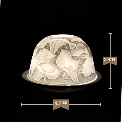 Starlight Porcelain Votive Light Calla Lily Blooms Glowing Candle Holder Spring Decoration for Mother's Day