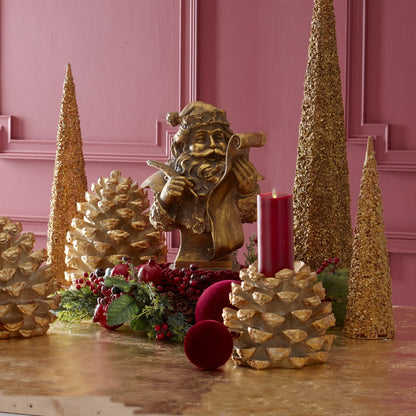 K&K Interiors 18" Golden Resin Santa Naughty & Nice List Statue