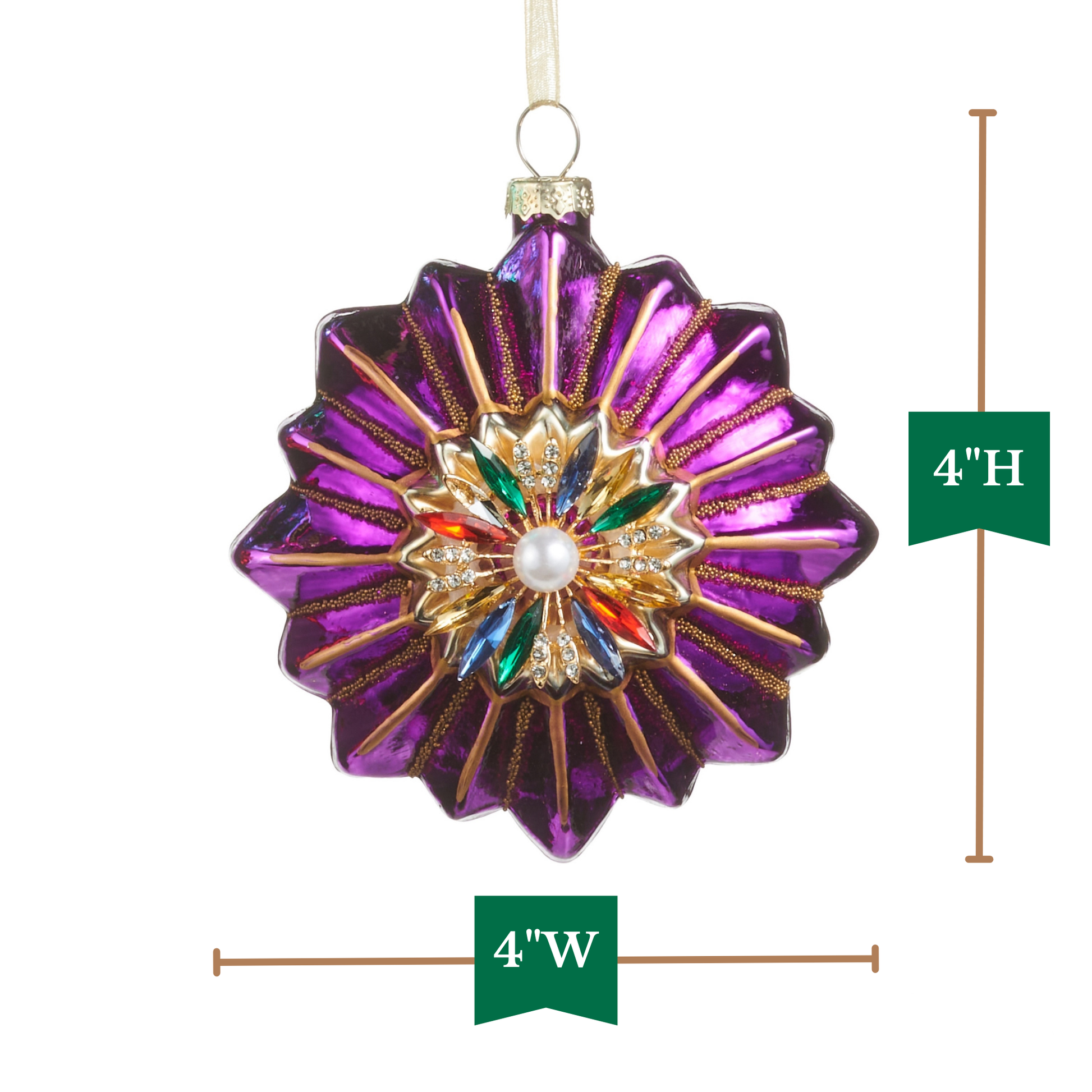 RAZ Imports 4" Jewel Tone Jeweled Medallion Glass Christmas Ornaments - Set of 3