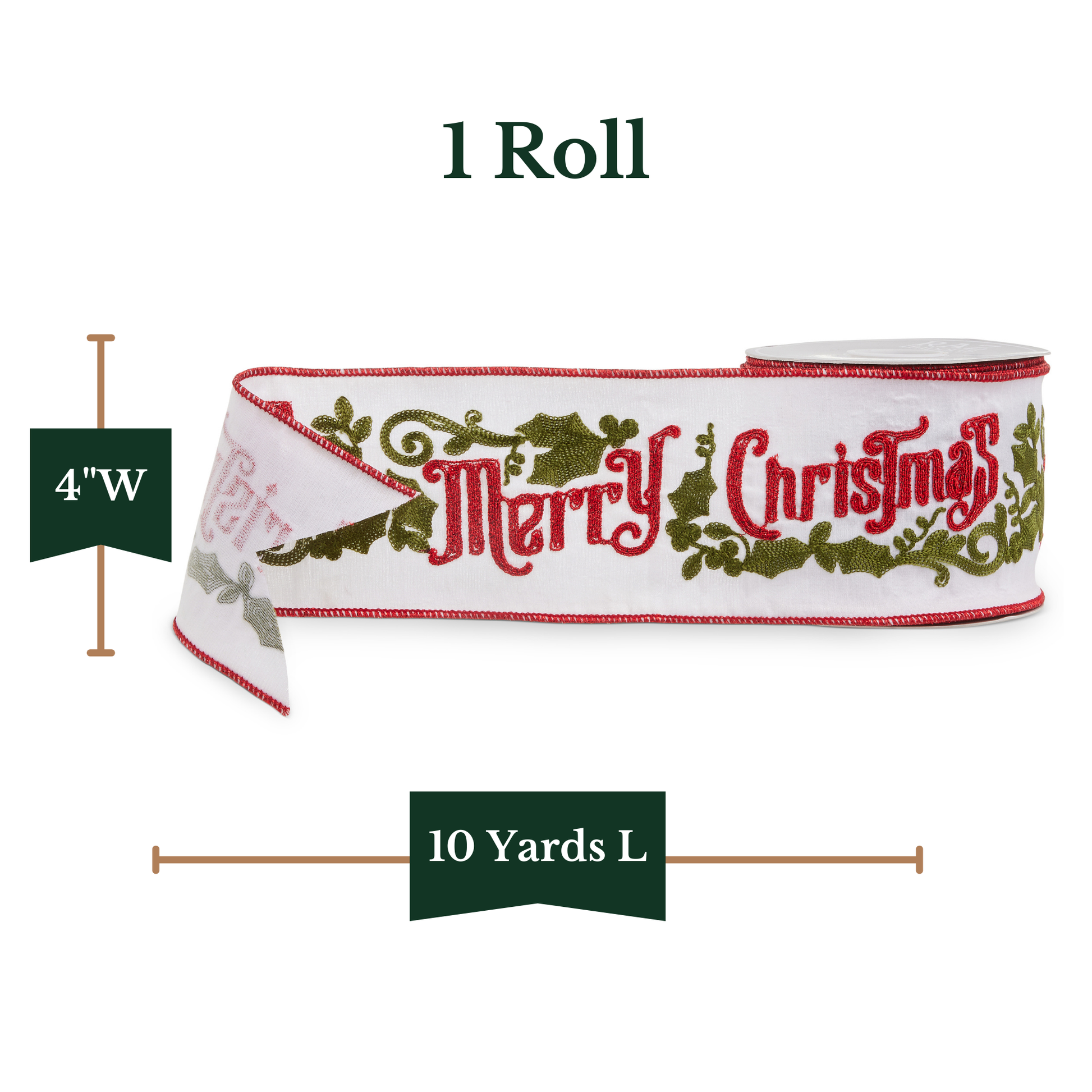 RAZ Imports Merry Christmas Wired Christmas Ribbon, 4" X 10 Yards - 1 Roll