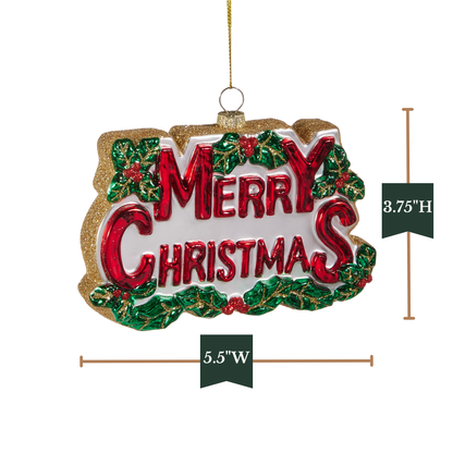RAZ Imports 5.5" Merry Christmas Sign with Mistletoe Glass Christmas Ornament