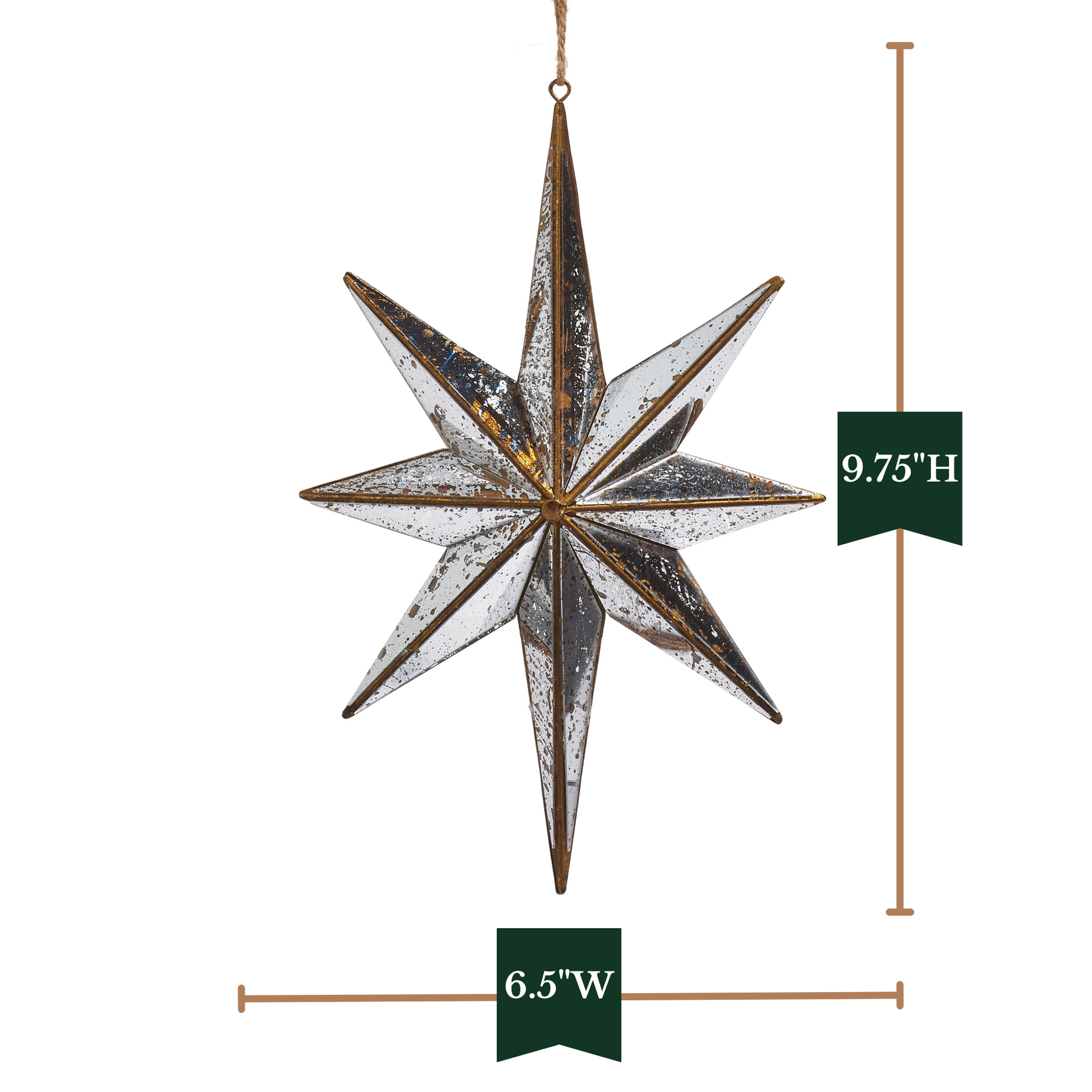 RAZ Imports 9.75" Distressed Gold Mirrored North Star Christmas Ornament