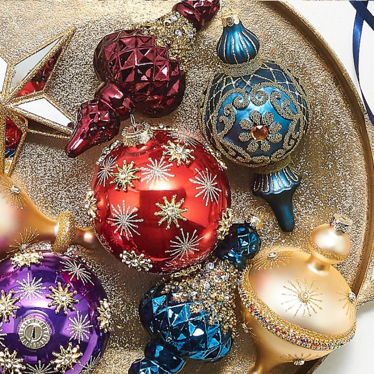 RAZ Imports 6.5" Jewel Tone Crusted Glass Finial Christmas Ornaments - Set of 3