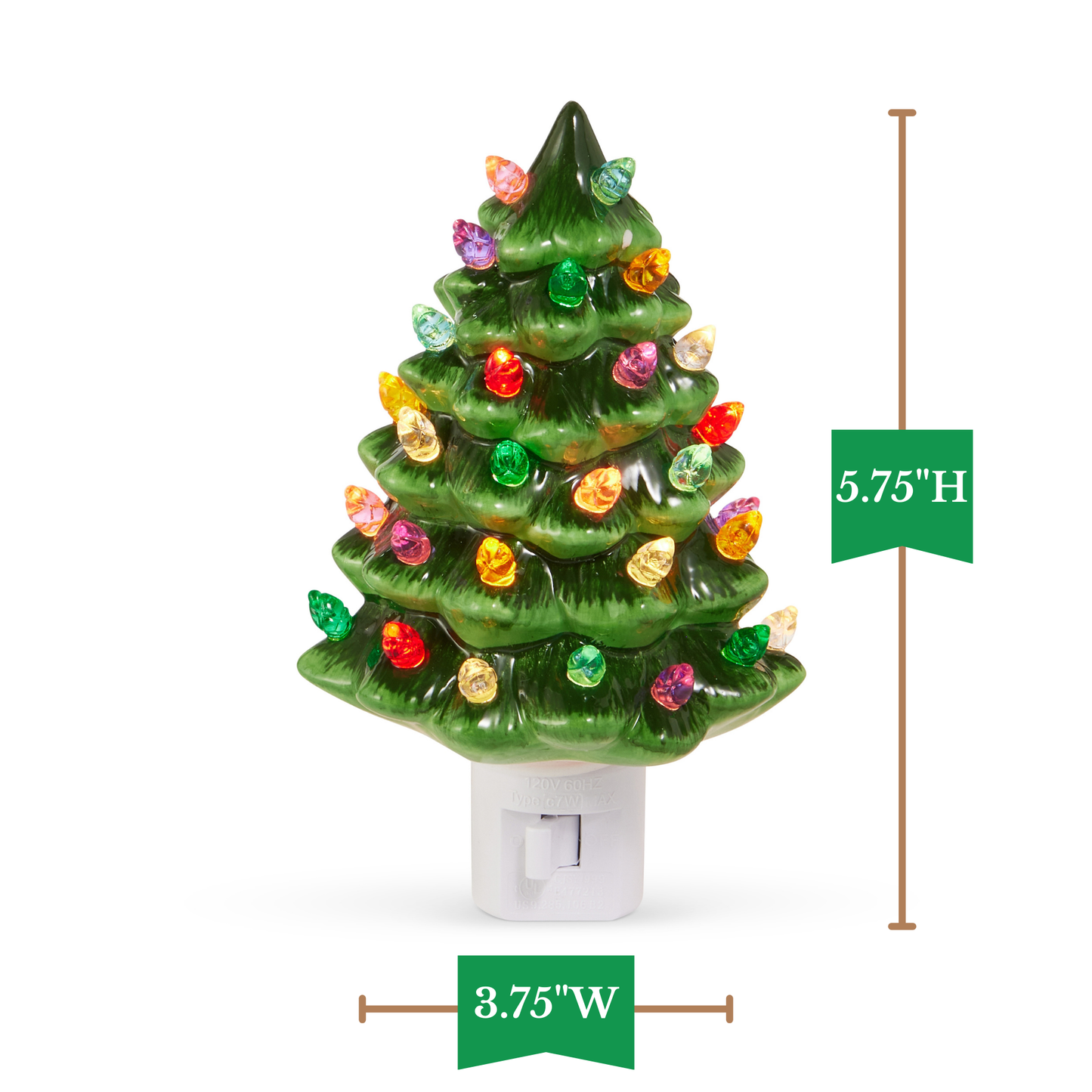 RAZ Imports 5.75" Vintage Christmas Tree Green Ceramic Christmas Night Light