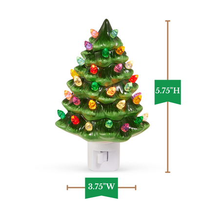 RAZ Imports 5.75" Vintage Christmas Tree Green Ceramic Christmas Night Light