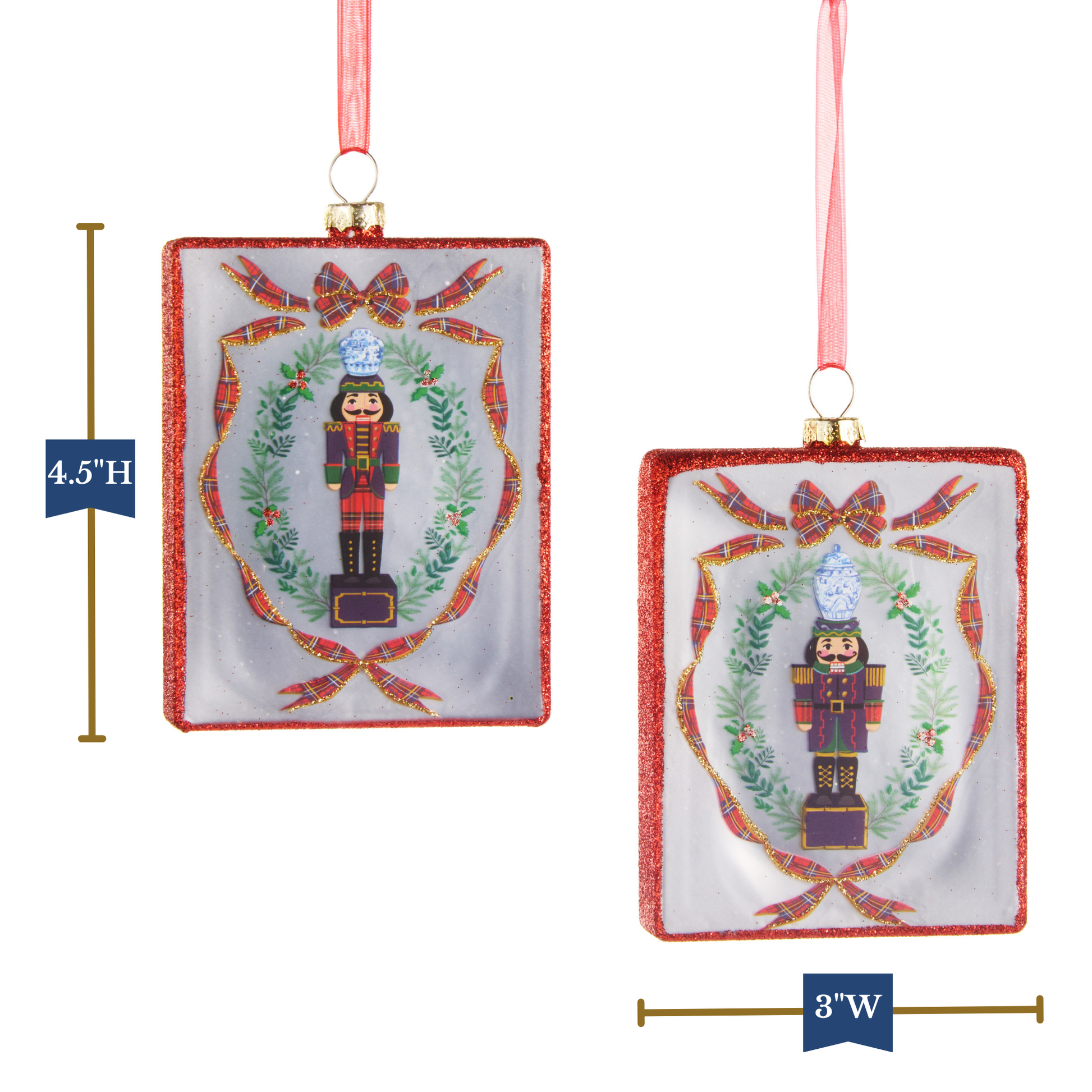 RAZ Imports 4.5" Noble Nutcrackers Glittered Red Portrait Glass Christmas Ornament - Set of 2