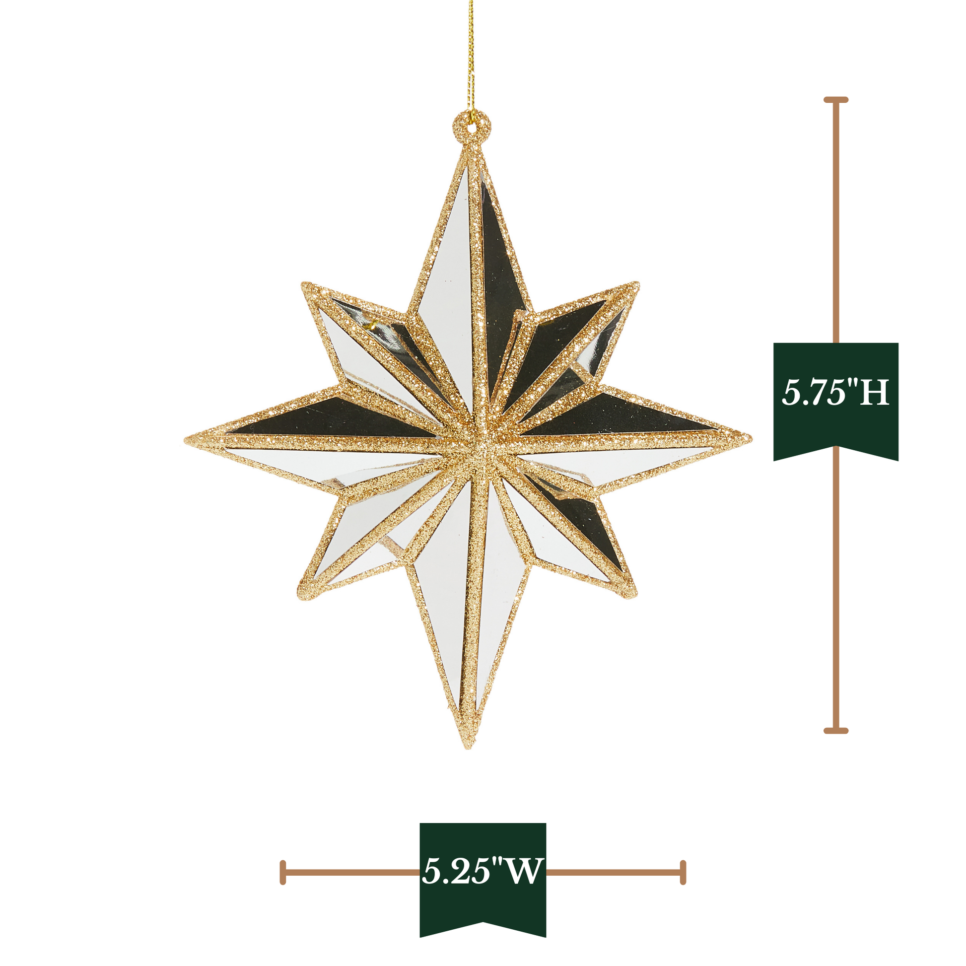 RAZ Imports 5.75" Glittered Gold Mirrored North Star Christmas Ornament