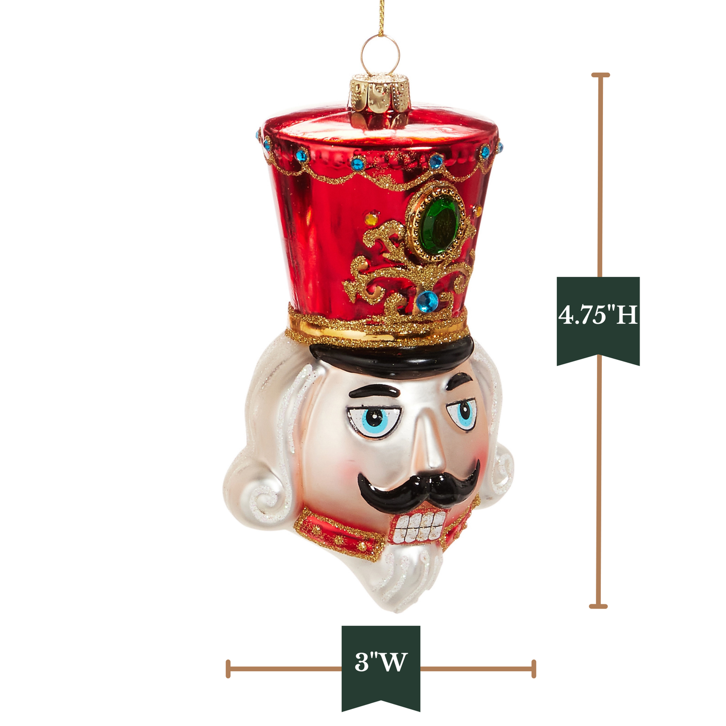 RAZ Imports 4.75" Traditional Nutcracker Head Bejeweled Glass Christmas Ornaments - Set of 3