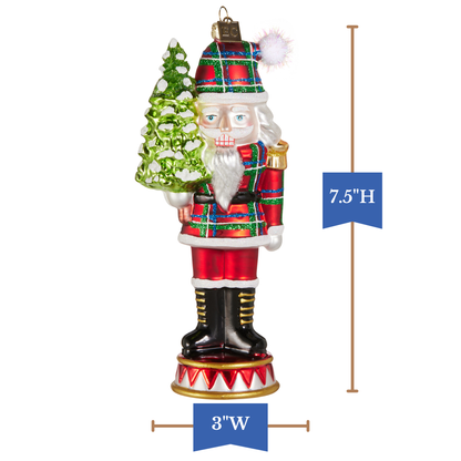 RAZ Imports by Eric Cortina 7.5" Red Plaid Nutcracker Glass Collectible Christmas Ornament