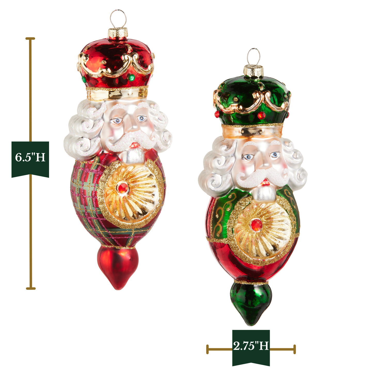 RAZ Imports 6.5" Plaid Nutcracker Reflector Red and Green Glass Christmas Ornaments - Set of 2