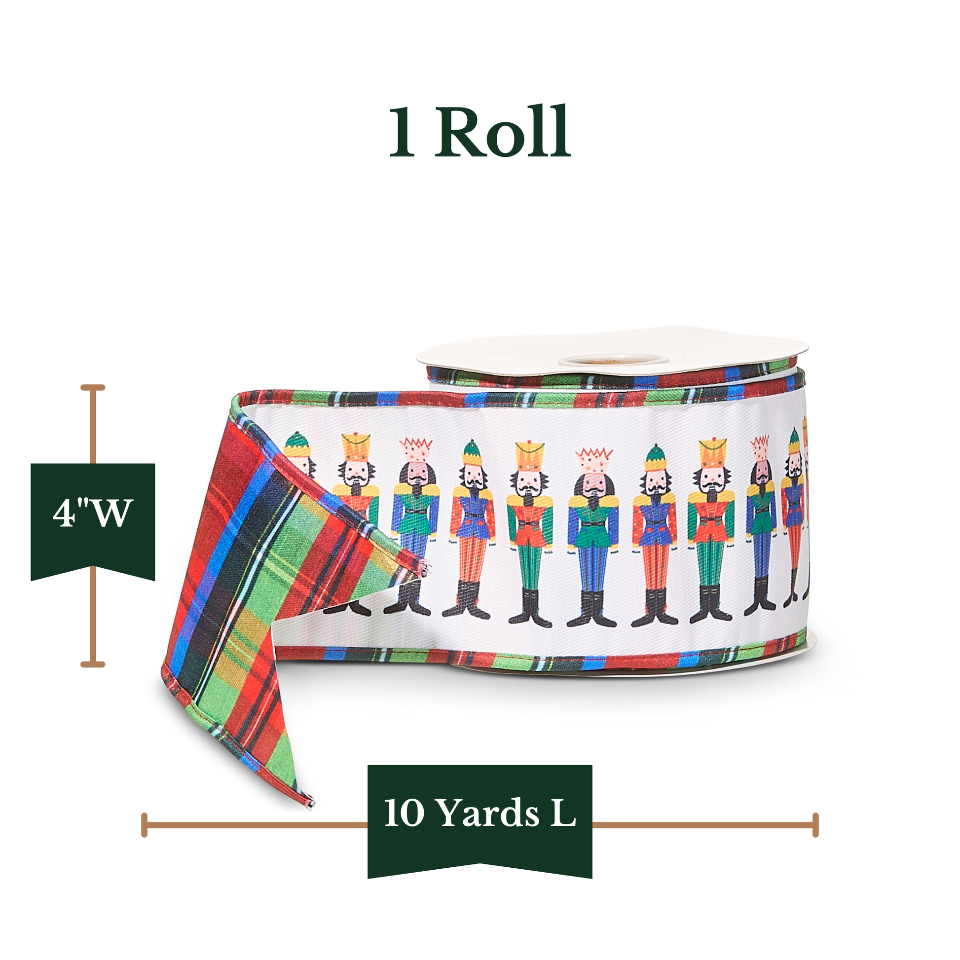RAZ Imports Traditional Nutcracker Tartan Plaid Wired Christmas Ribbon, 4" X 10 Yards - 1 Roll