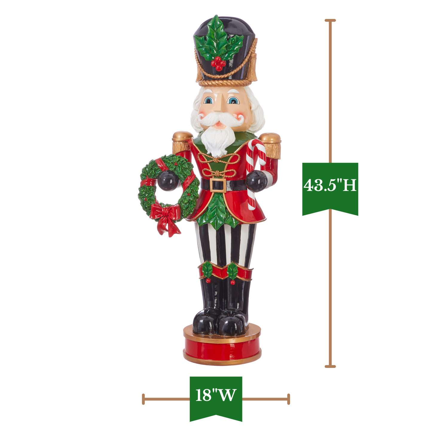 RAZ Imports 43.5" Traditional Nutcracker Statue with Wreath and Candy Cane Christmas Decoration