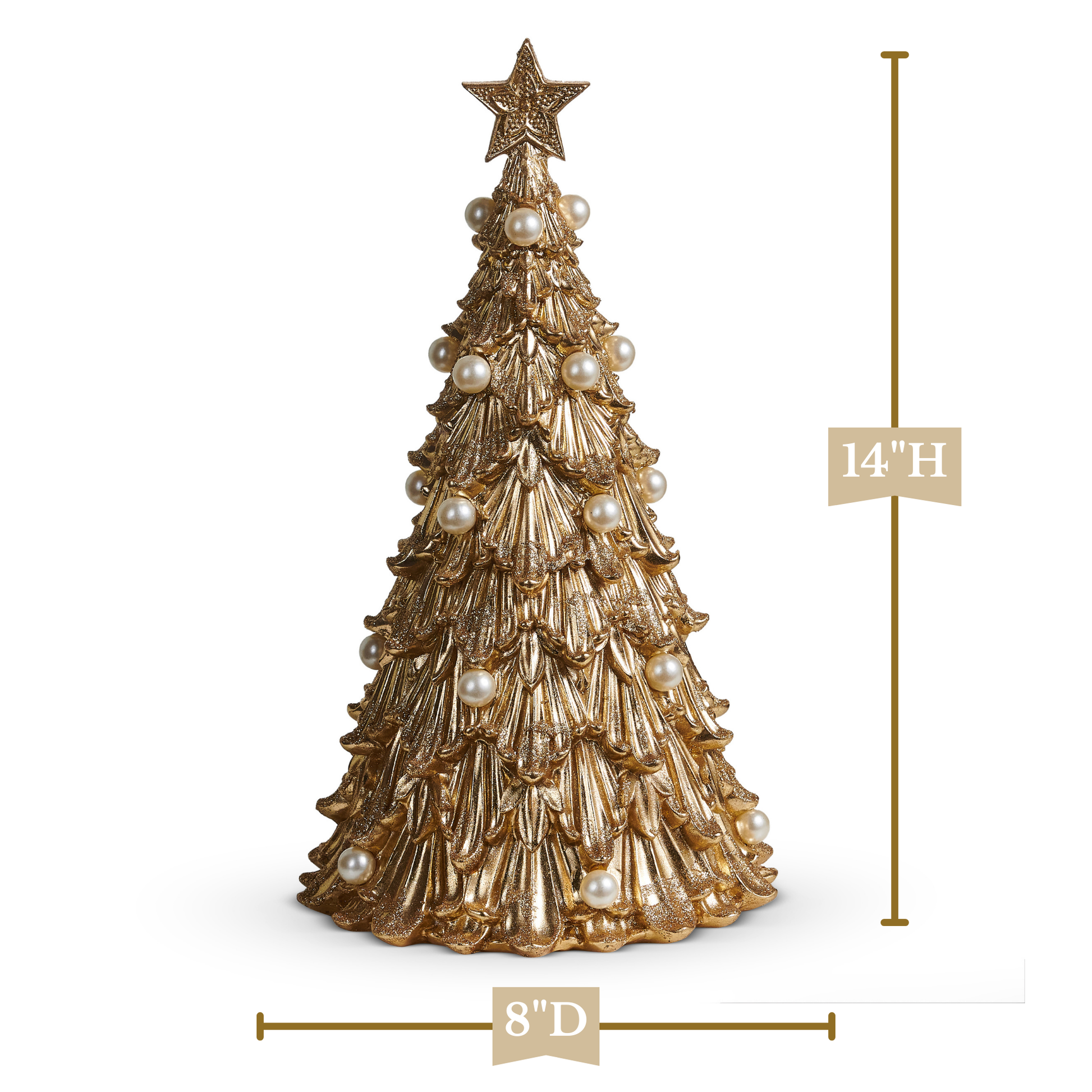 RAZ Imports 14" Gold Acanthus Christmas Tree with Pearls Christmas Decoration