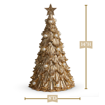 RAZ Imports 14" Gold Acanthus Christmas Tree with Pearls Christmas Decoration